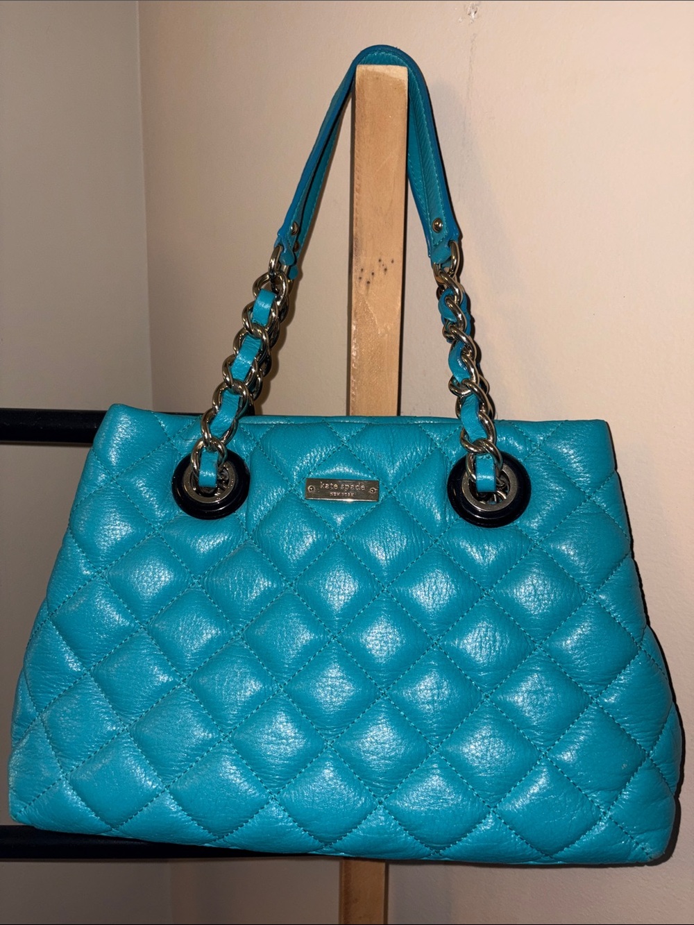 Kate Spade Quilted Teal Shoulder Bag with Chain Straps